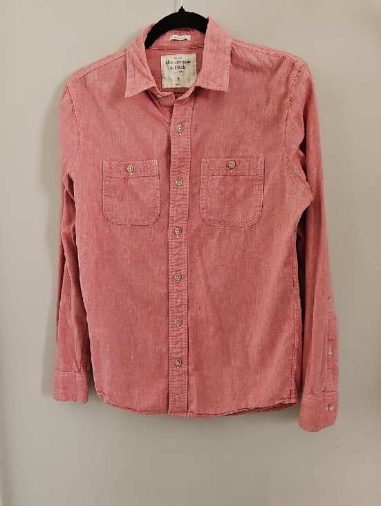 Abercrombie & Fitch Muscle Fit Button Up Shirt Small Red Distressed Look Cotton - Picture 3 of 10